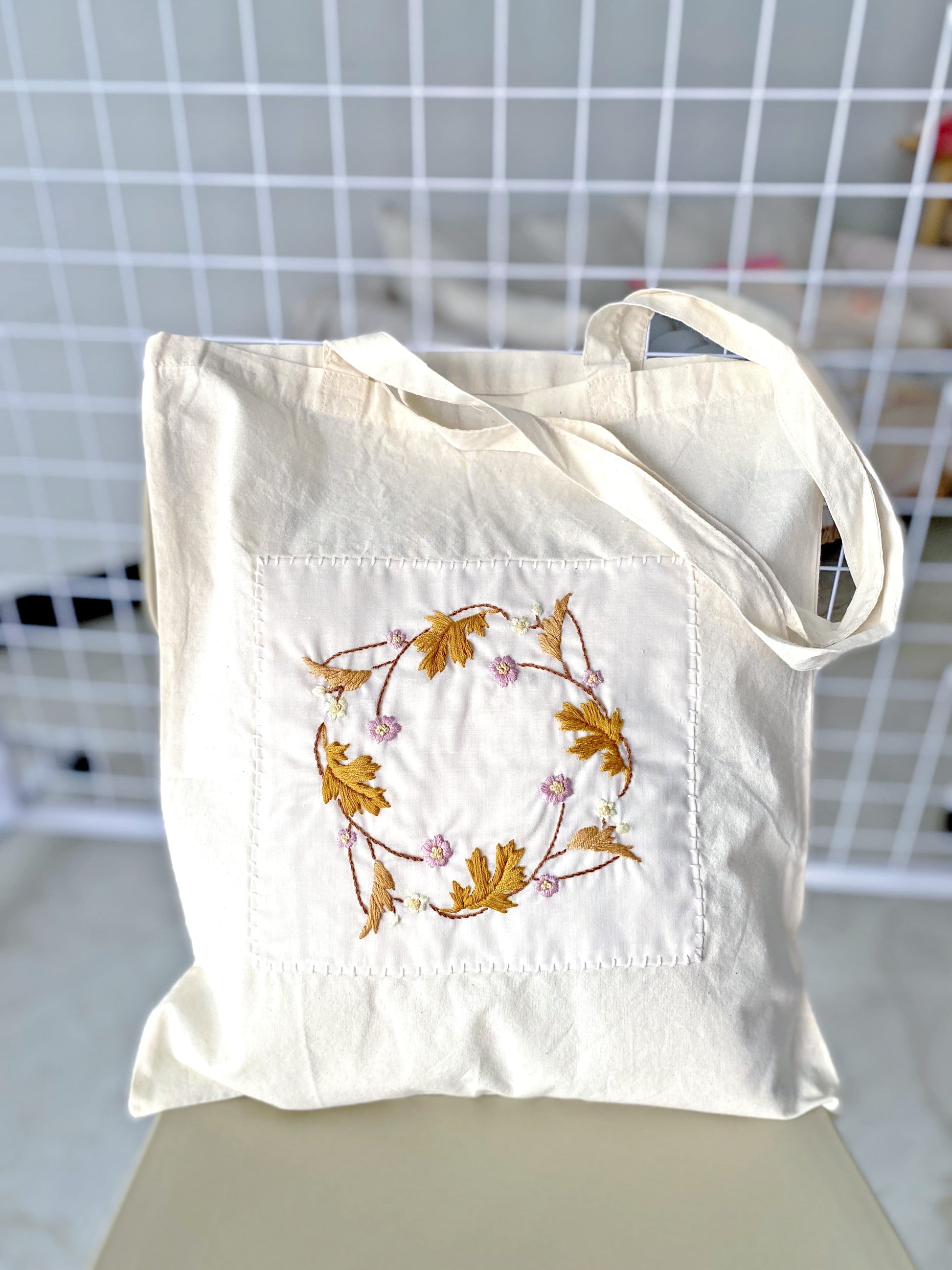 floral hand embroidered cotton tote bag as a birthday gift