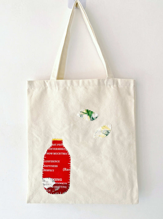 Handmade canvas tote with floral patchwork