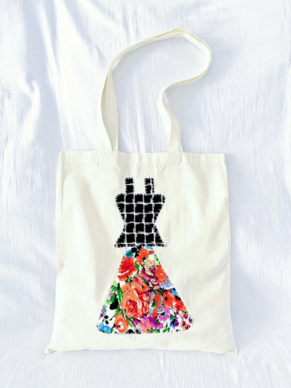 Artistic patchwork fabric tote bag ideal for weekend coffee outings