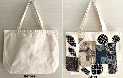 Versatile Patchwork Canvas Bag for Grocery Shopping and Outdoor Activities