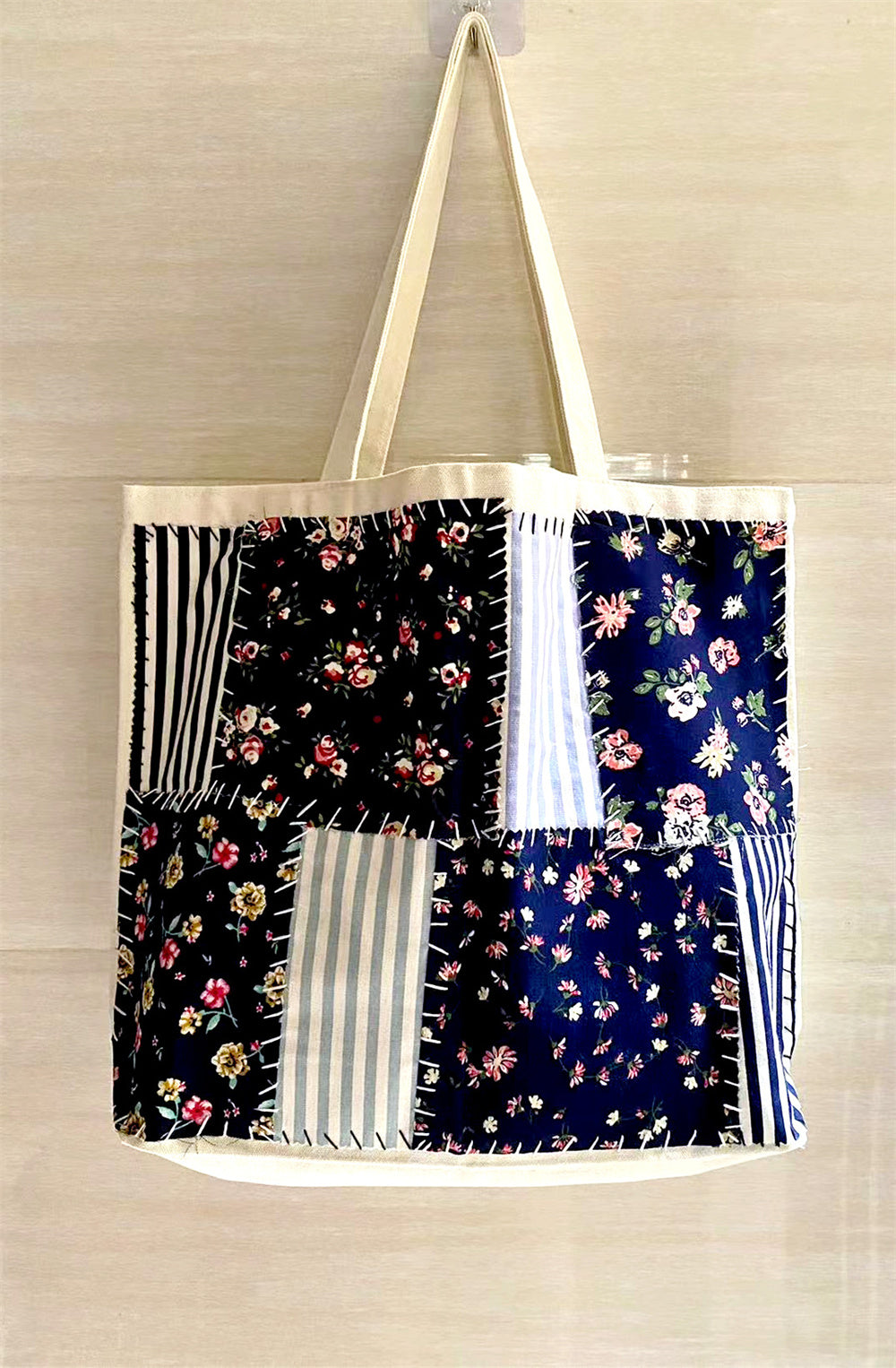 Personalized Large Capacity Tote Bag for Eco-Friendly Shopping with Handmade Patchwork Designs