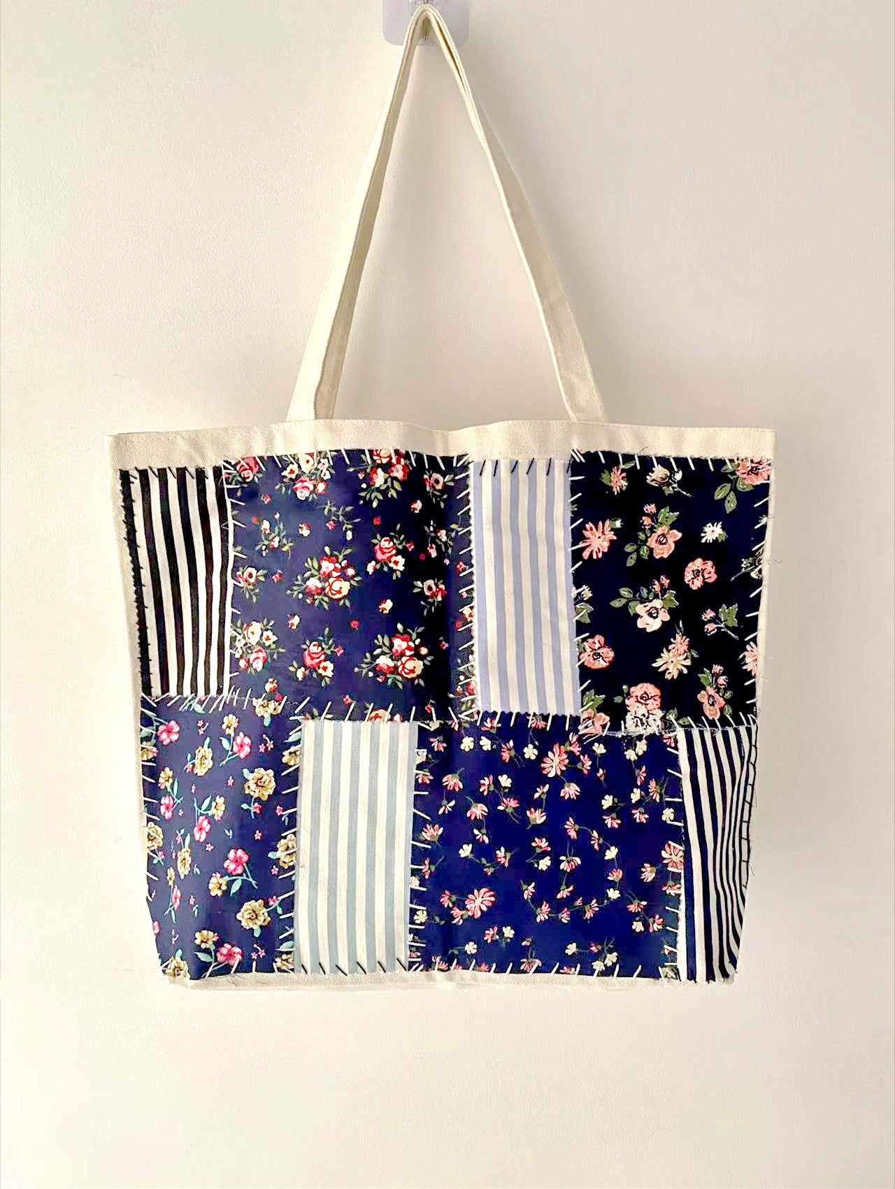 Unique Large DIY Handmade Patchwork Canvas Tote Bag with Sustainable Materials