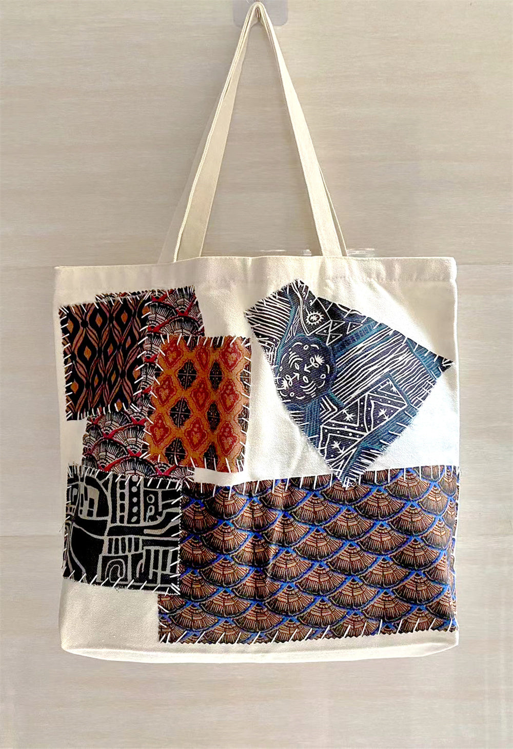 Personalized Durable Canvas Tote Bag with Unique DIY Patchwork Design