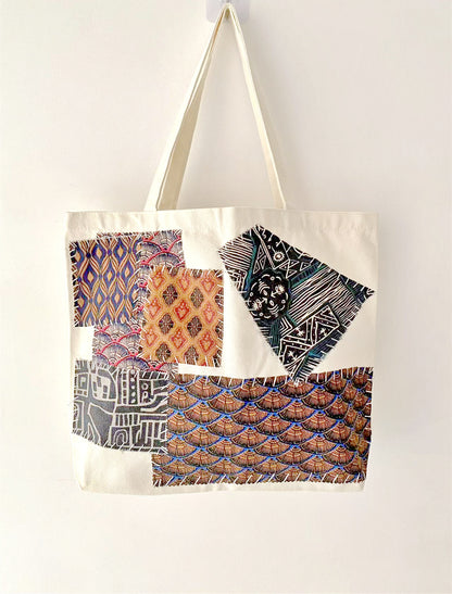 One-of-a-Kind Patchwork Canvas Shoulder Tote with Eco-Friendly Features