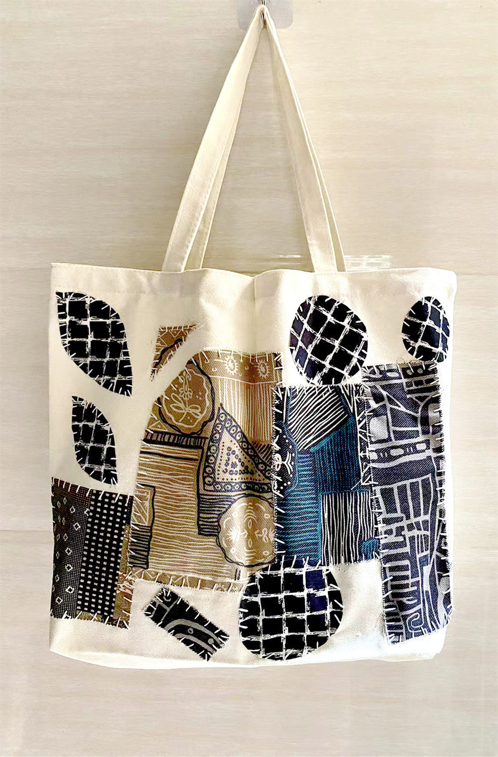 Eco-Conscious Canvas Tote Bag With Personalized Patchwork Patterns