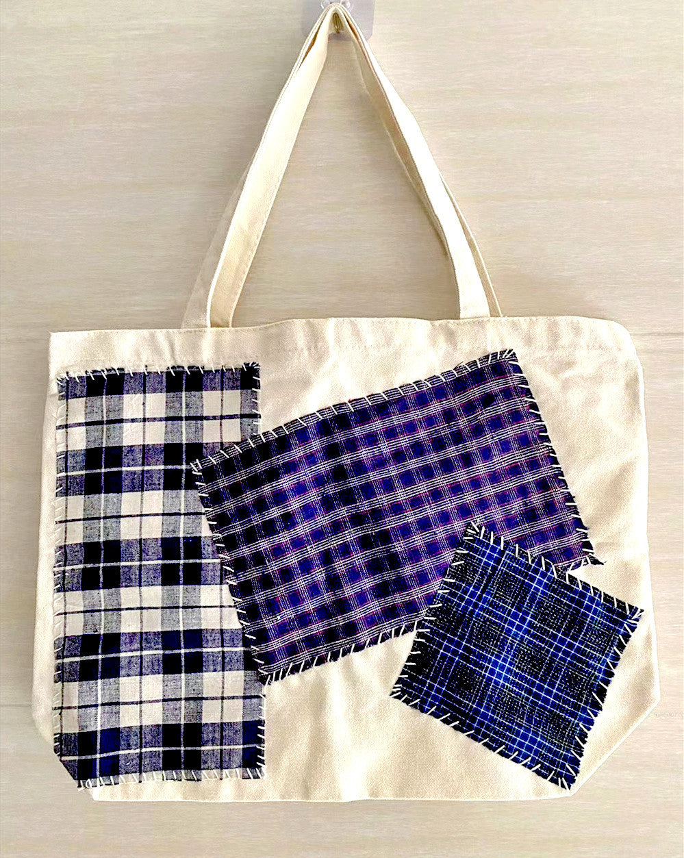 Handmade Patchwork Large Capacity Canvas Tote Bag for Daily Use