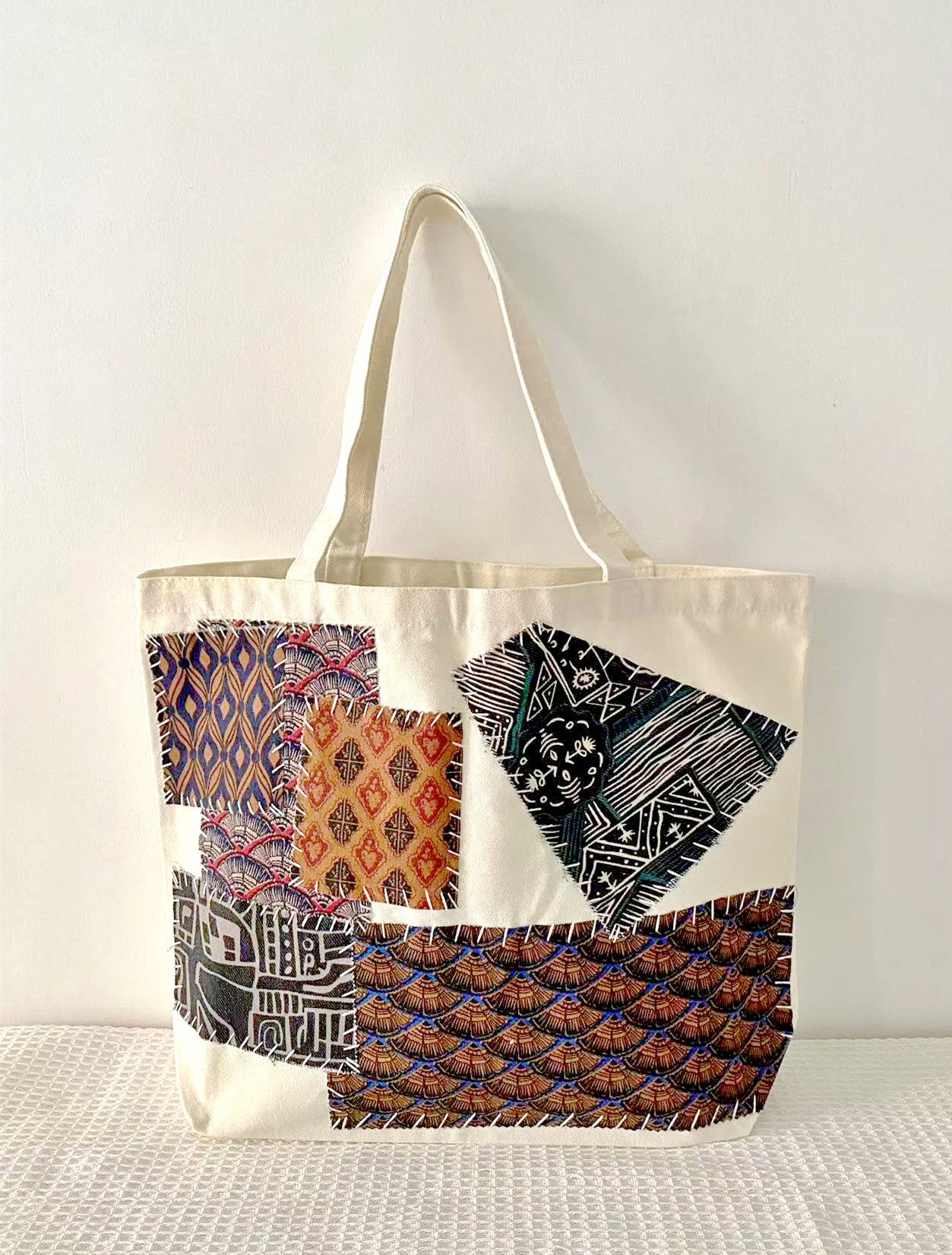 Hand-Sewn DIY Patchwork Canvas Tote For Eco-Conscious Shoppers