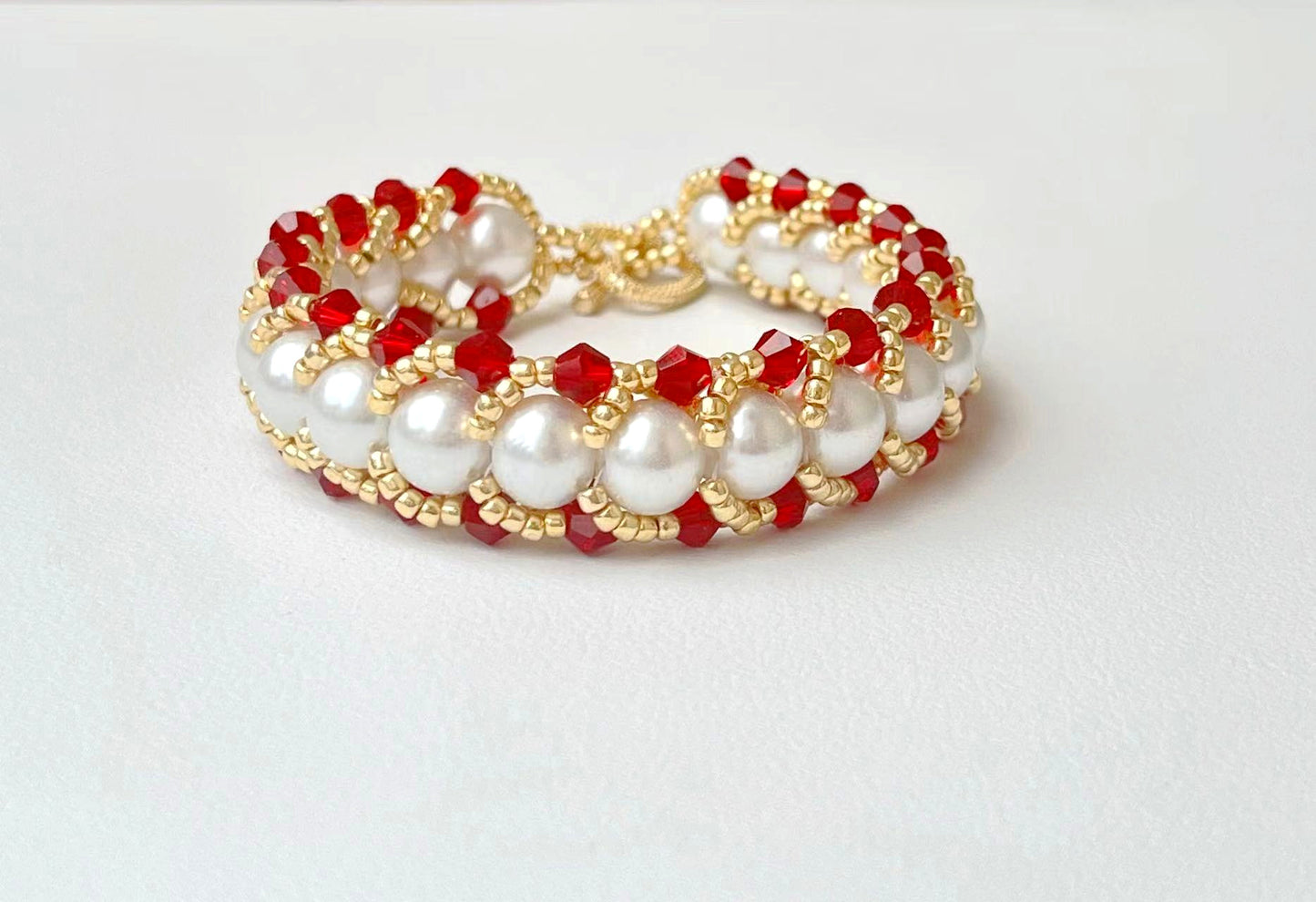 Unique Artisan Crystal Bead Necklaces with Red and White Beads