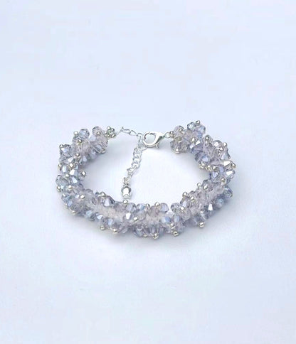 Rustic Handmade Glass Bead Bracelet with Grey Crystals