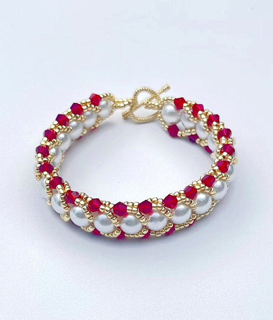 Handcrafted Crystal Bead Charm Bracelets with Red Accents