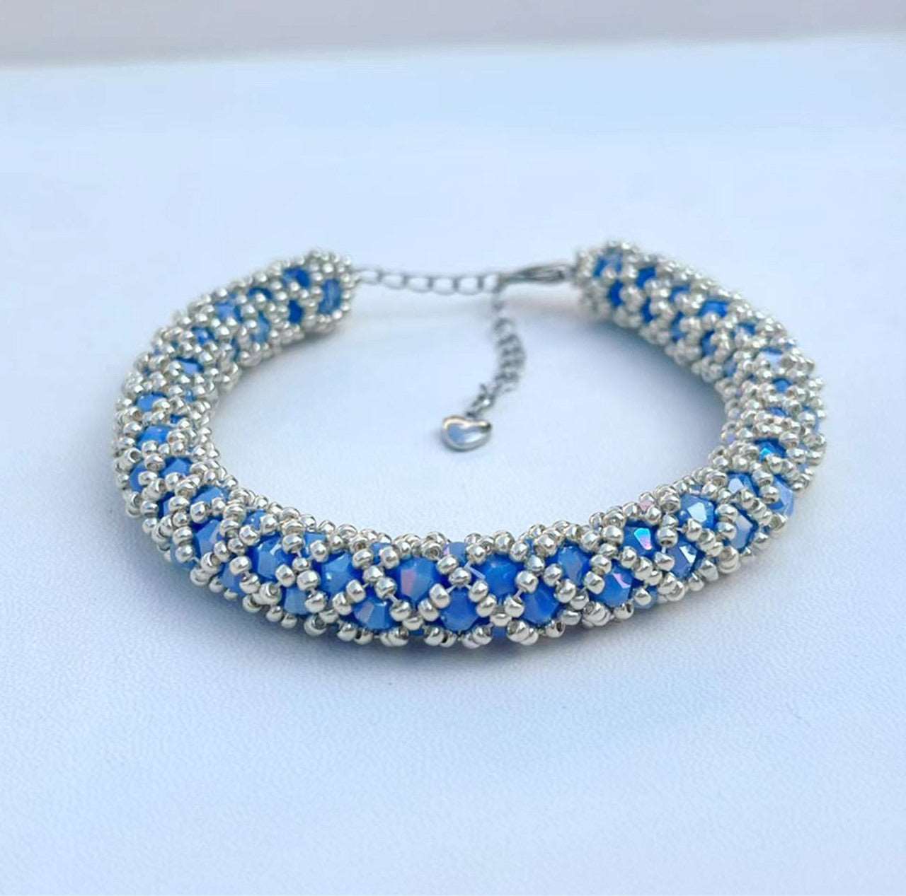 Exquisite Artisan Glass Bead Bracelet with Silver Accents