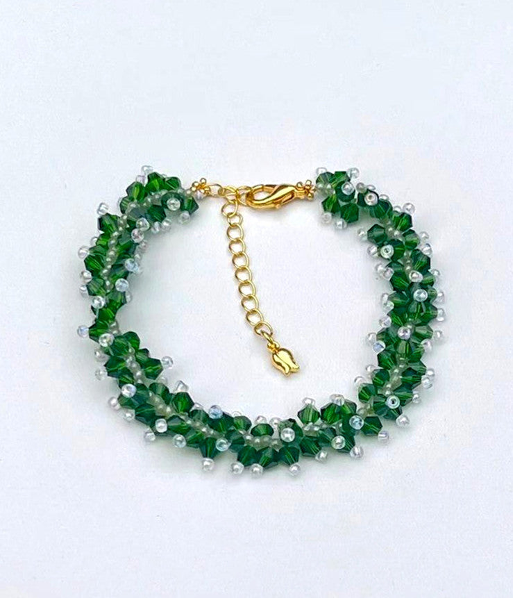Delicate Handcrafted Glass Bead Stackable Bracelet with Green Hue