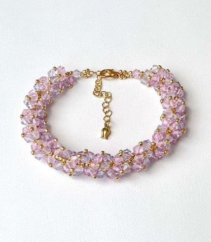 Trendy Pink and Purple Crystal Bead Glass Bracelet for Everyday Styling