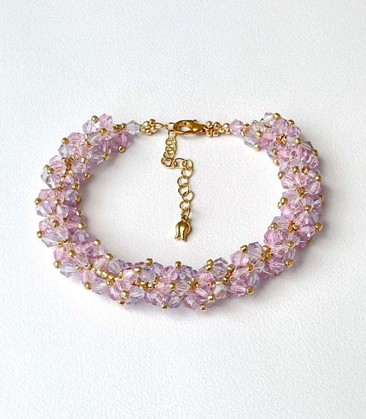 Trendy Pink and Purple Crystal Bead Glass Bracelet for Everyday Styling