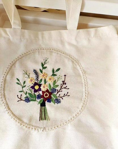 Unique Embroidered Canvas Tote Bag with Ample Space for Personal and Professional Use