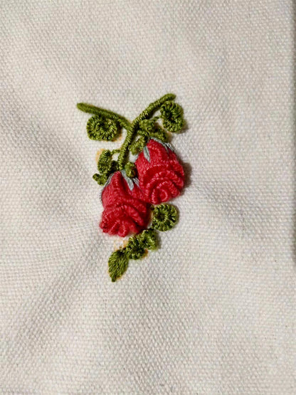 Handmade Canvas Tote Bag with Detailed Red Rose Embroidery for Comfortable Hand Carry