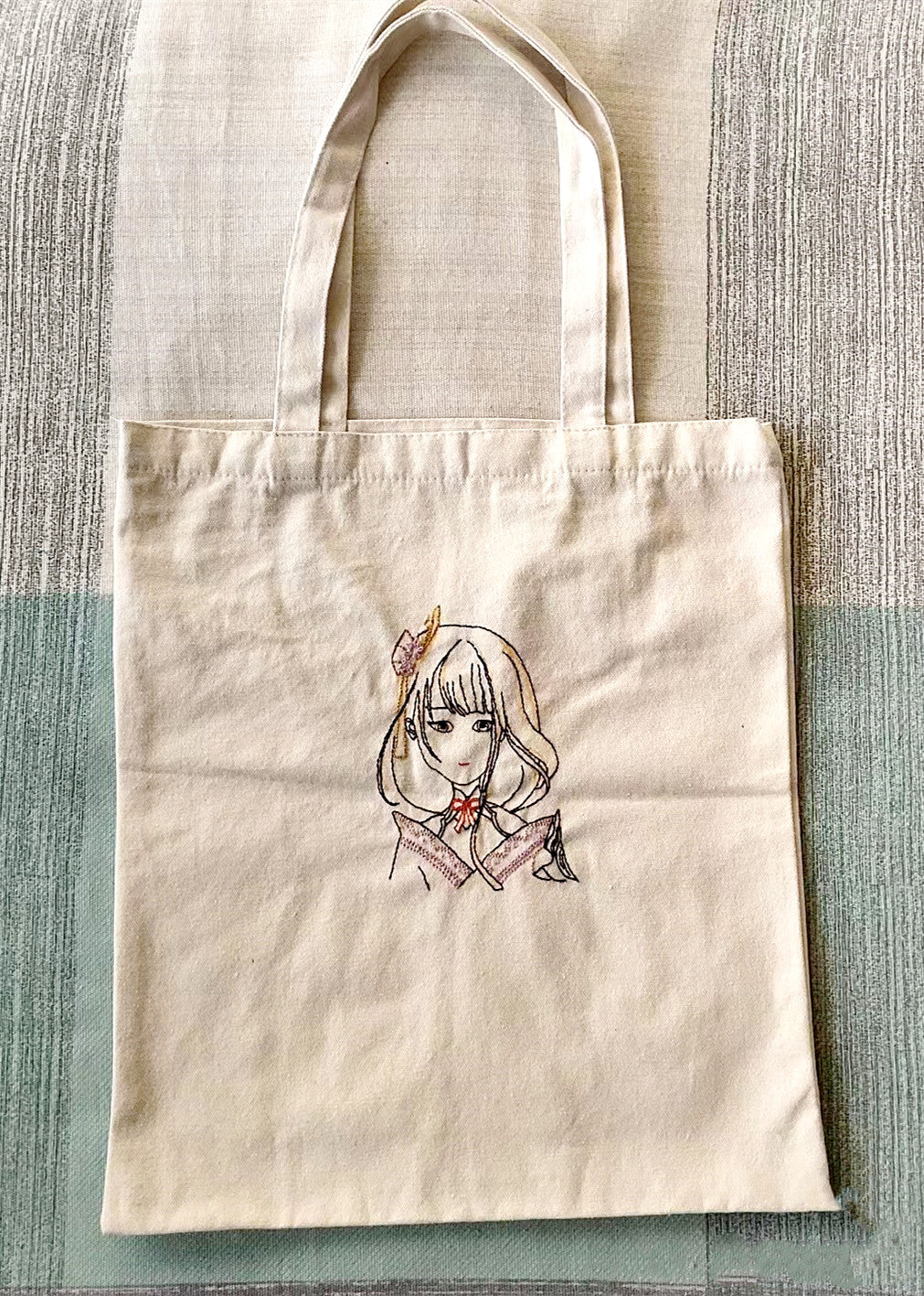 Custom Embroidered Canvas Bag Featuring Handcrafted Girl Head Design