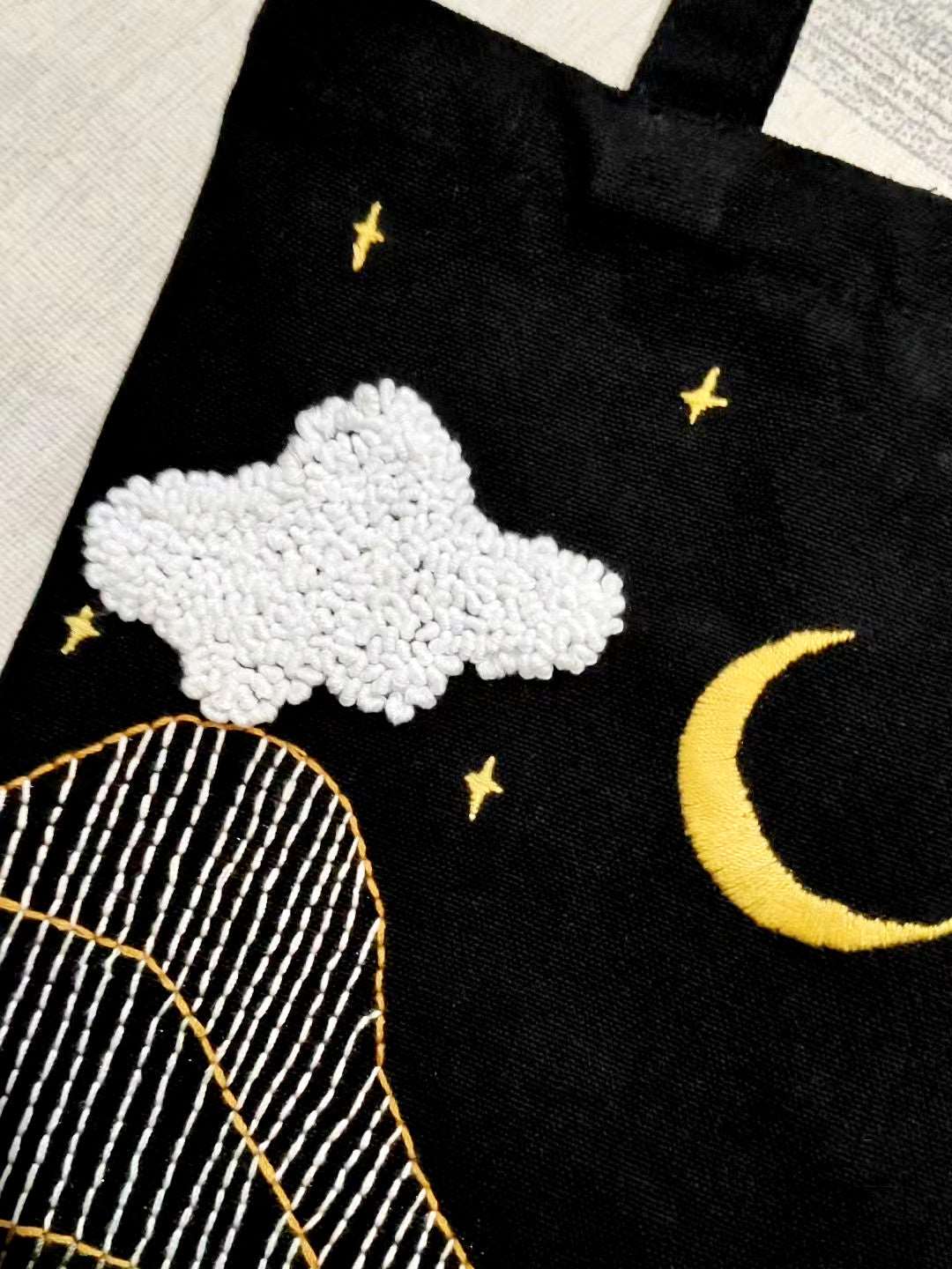 Personalized Handmade Canvas Bags Featuring Night Sky Floral Embroidery