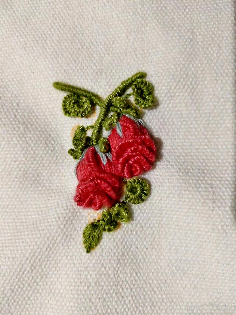 Spacious Handmade Canvas Bag with Handcrafted Red Rose Embroidery for Shoulder Carry