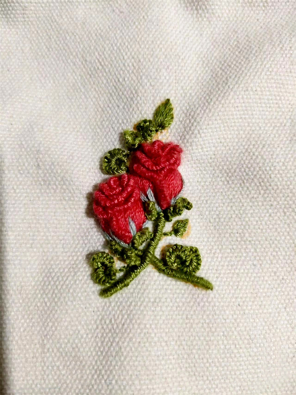 Extra-Large Handmade Canvas Tote Bag with Red Rose Embroidery for Daily Use