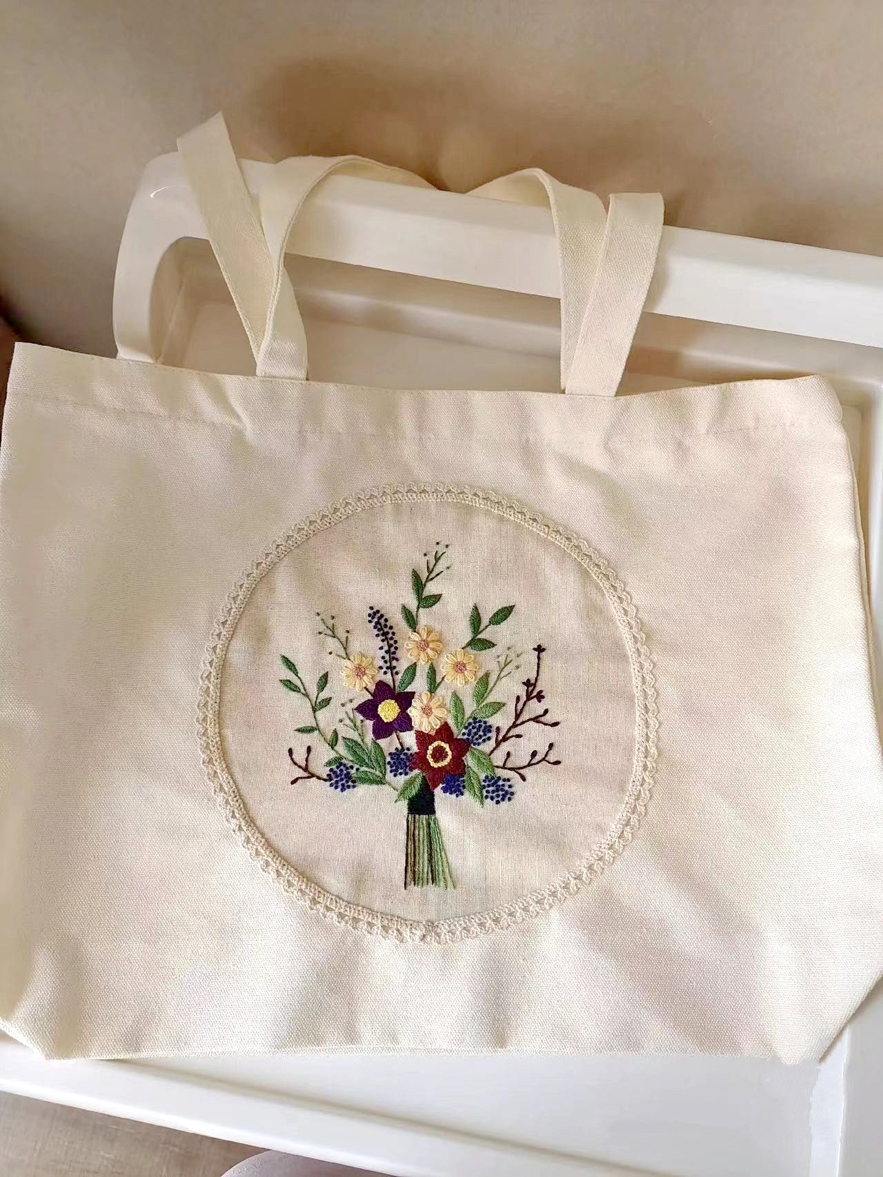 High-Quality Handmade Canvas Tote Bag with Detailed Floral Embroidery for Every Occasion