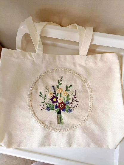 High-Quality Handmade Canvas Tote Bag with Detailed Floral Embroidery for Every Occasion