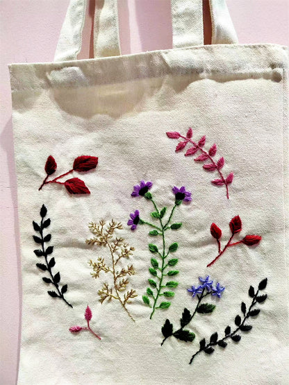 Stylish Handmade Canvas Tote Bag with Custom Embroidered Floral Pattern