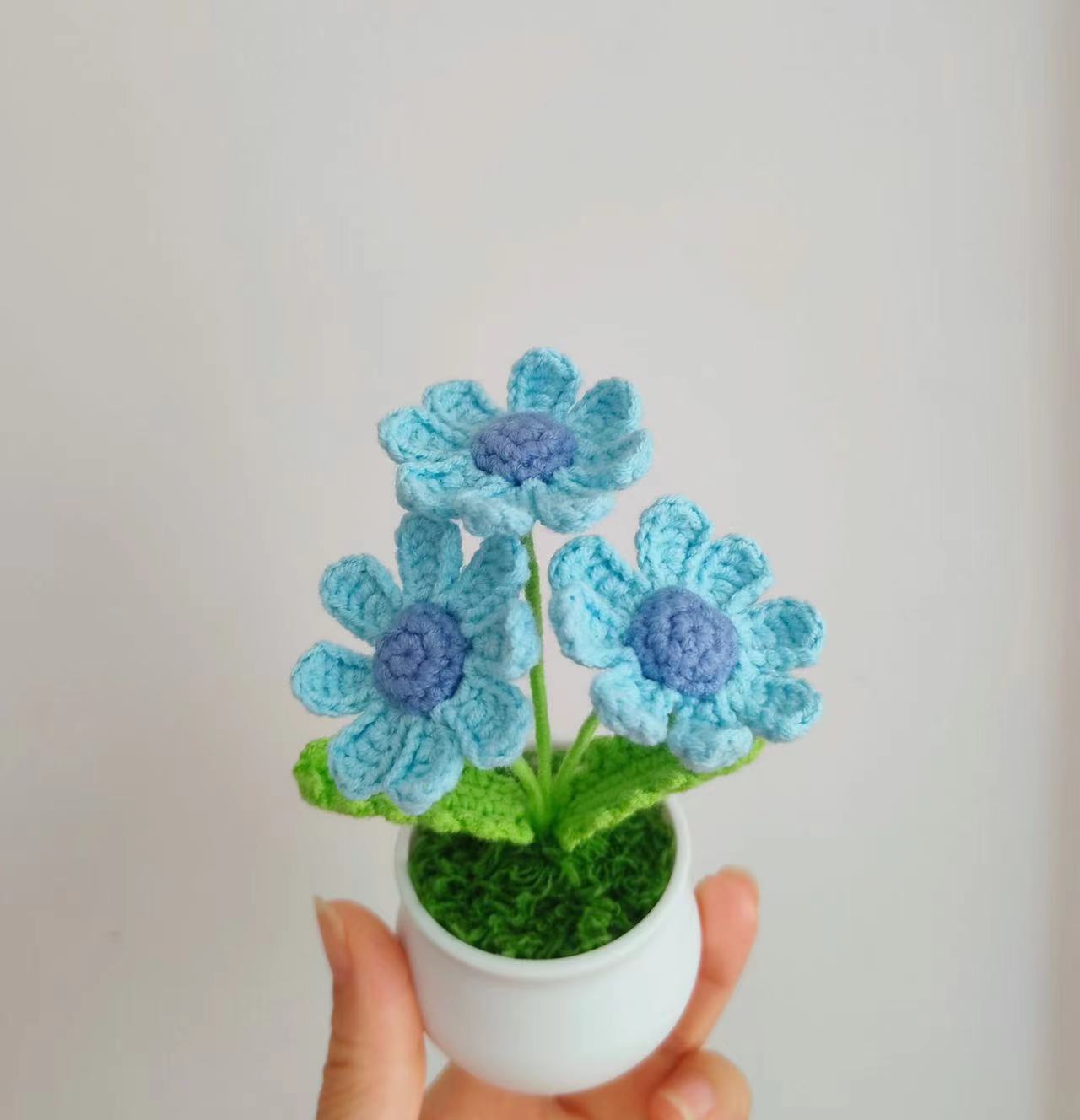 Handcrafted Knitted Blossoms for Plant Pot Decor