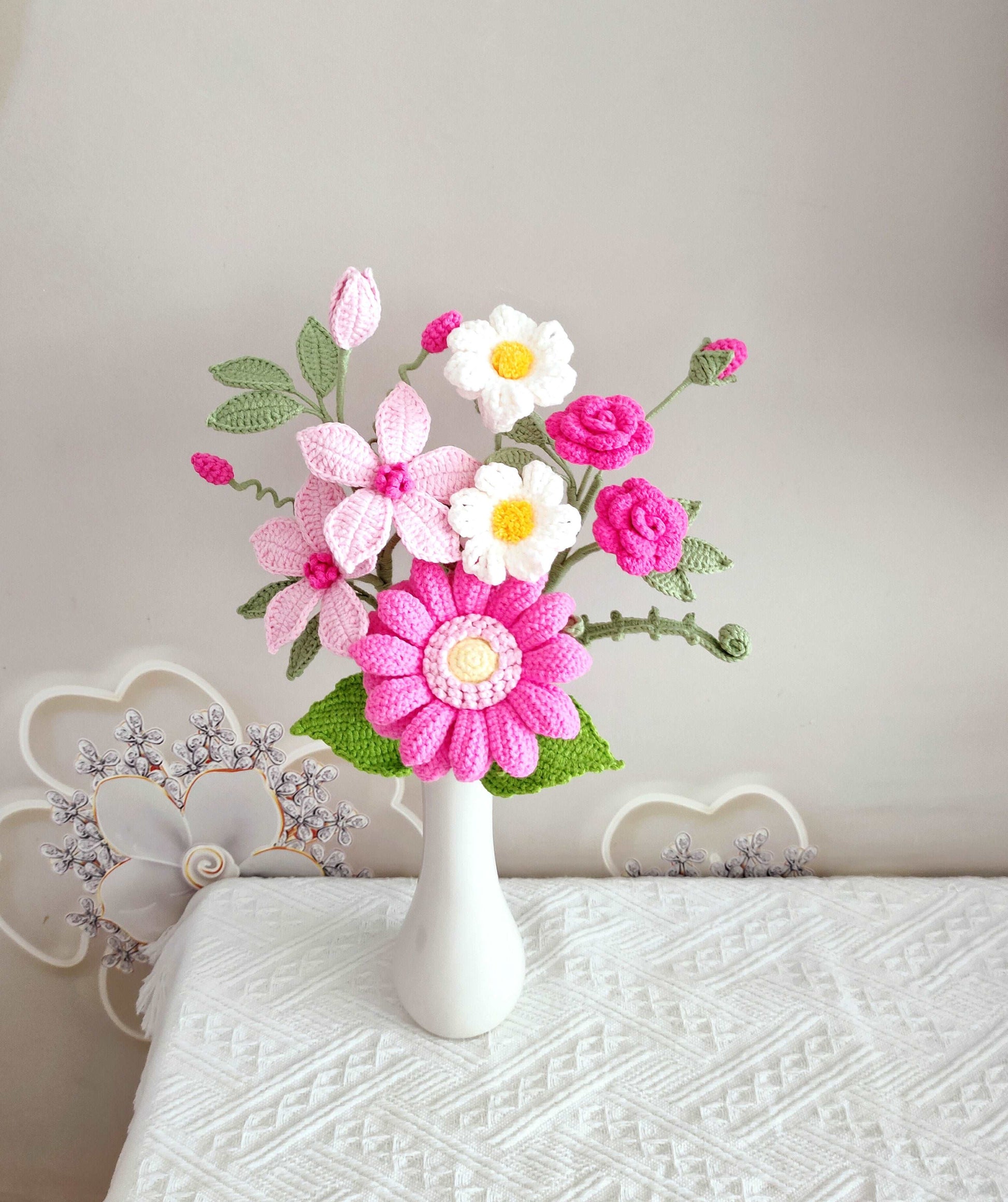 Pink Petal Crochet Bouquet for Bridal Shower Centerpieces