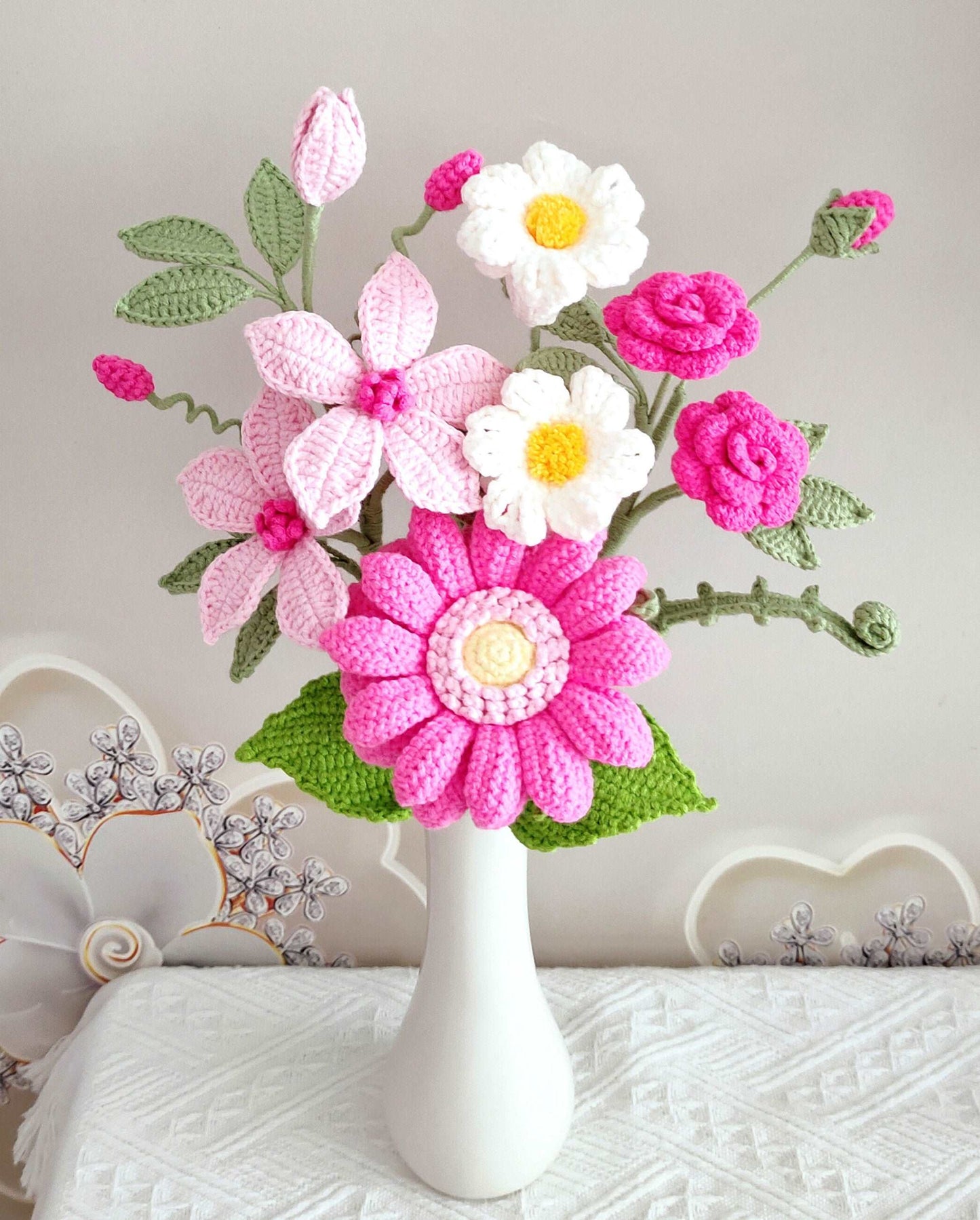 Crocheted Pink Flower Cluster Creation for Home Décor Enthusiasts