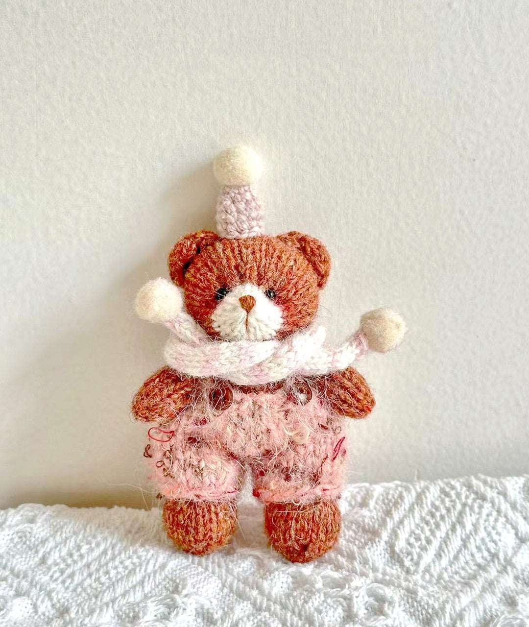 Exquisite Crocheted Teddy Bear Figurine for Indoor Display