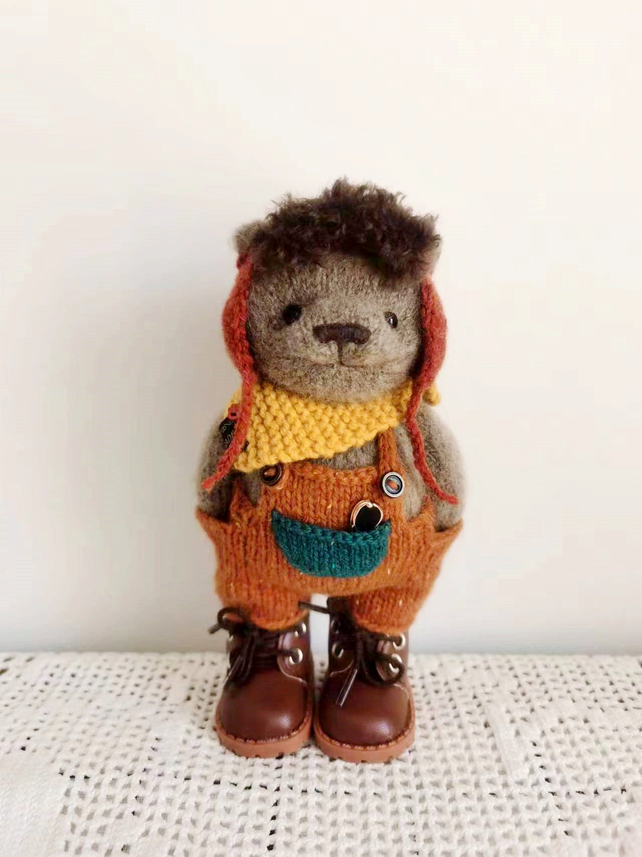 Cute Crocheted Bear Figurine for Nursery Decor