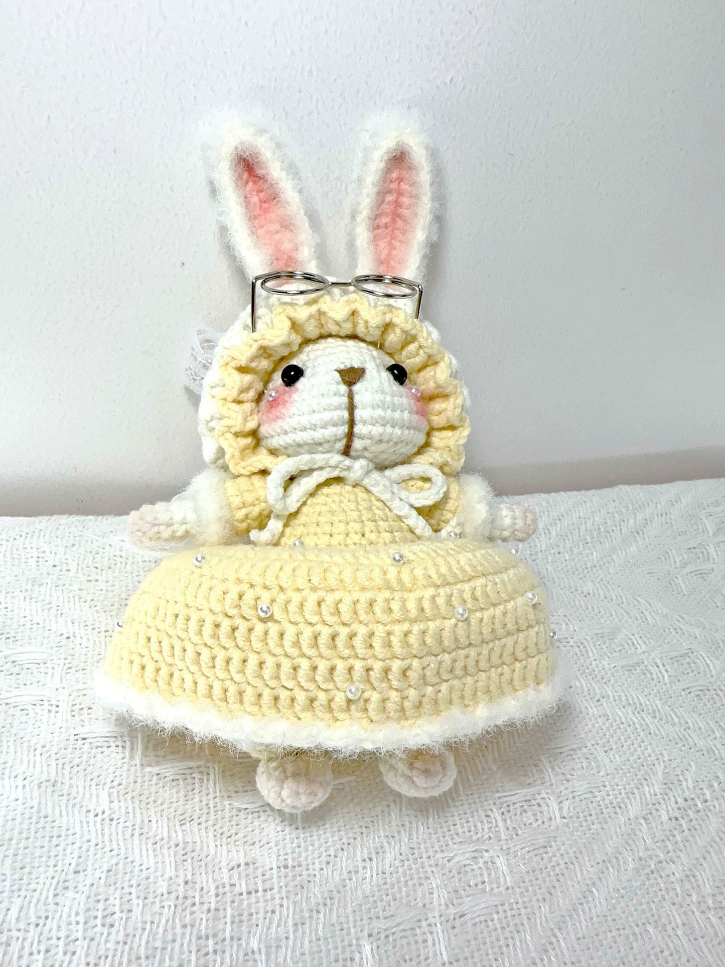 Miniature crocheted bunny ornament