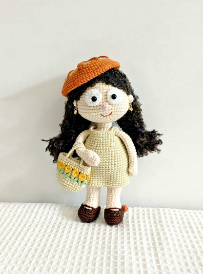 Exquisite Handcrafted Crochet Human Character Doll for Living Room Display
