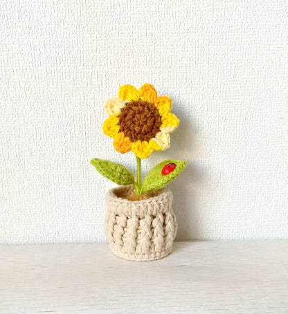 Contemporary Crochet Sunflower Pot Plant Ornament