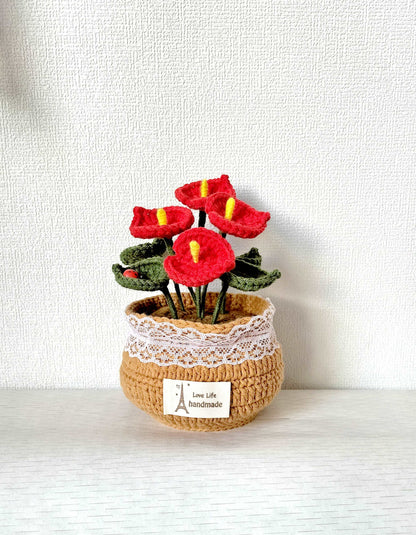 Contemporary Scarlet Floral Planter for Small Spaces