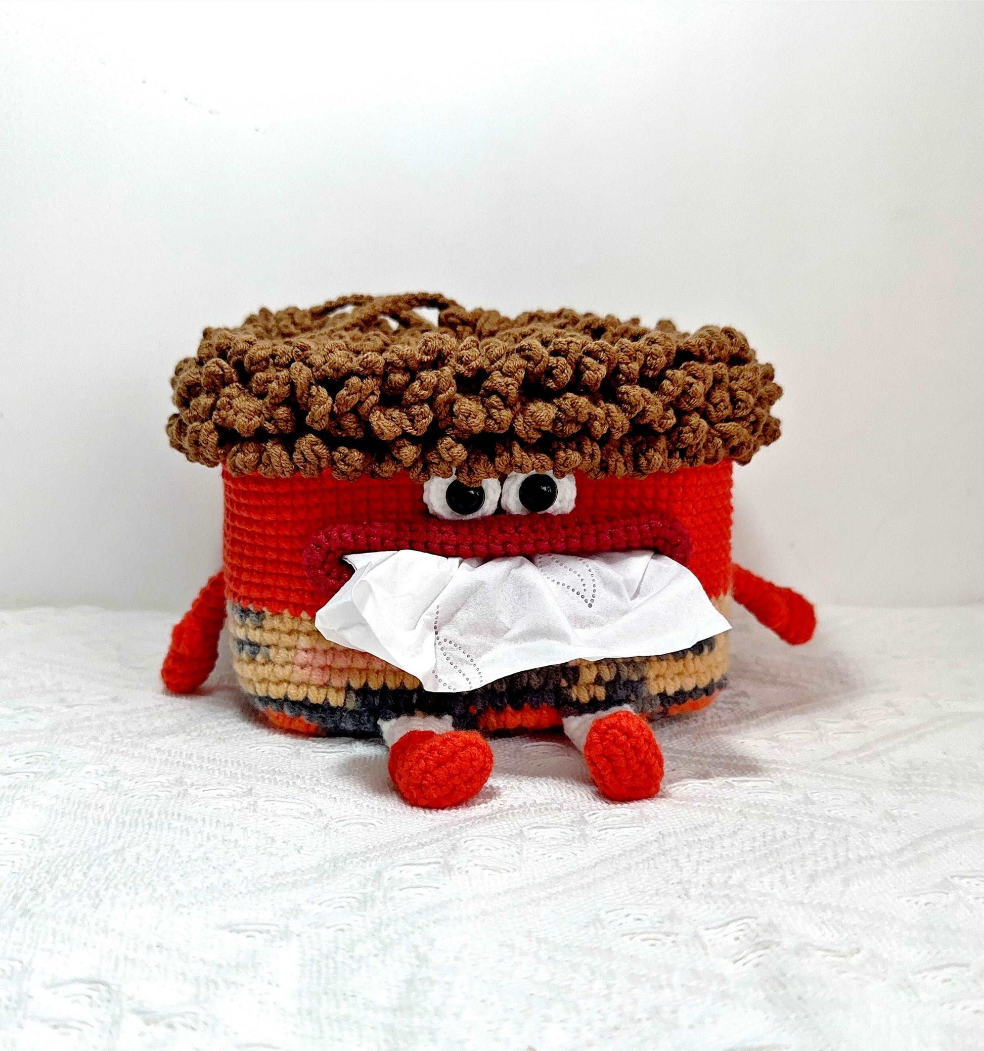 Custom Handmade Knitted Tissue Box Cozy with Mouth Design