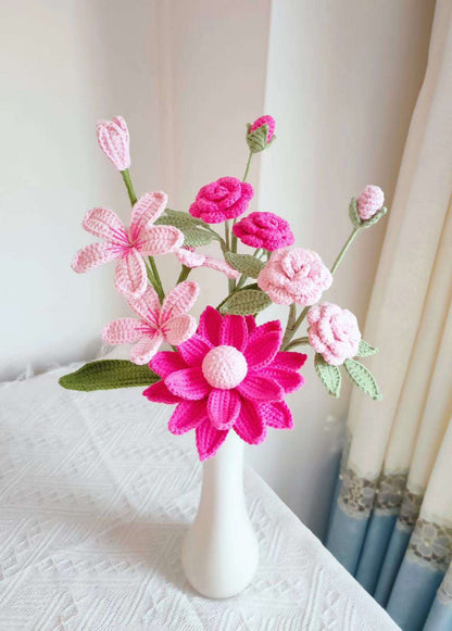 Crochet Flower Bunch in Shades of Pink and Red