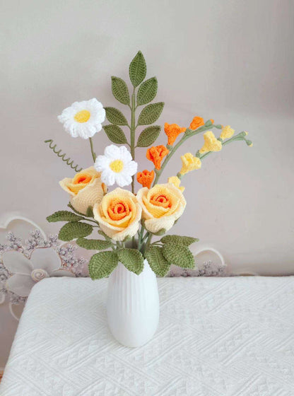 Exquisite Handmade Crocheted Yellow Rose Arrangement for Anniversary Gifts