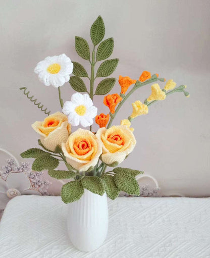 Minimalist Crocheted Yellow Rose Stem Bouquet