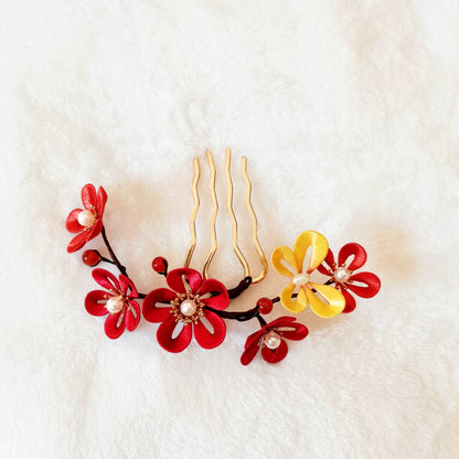 Handcrafted Hairpin Gift Idea with Red Blossom Accent