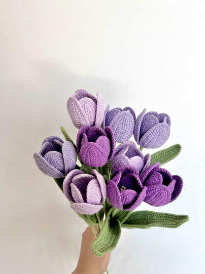 Elegant Crocheted Purple Rose Bouquet for Home Decor