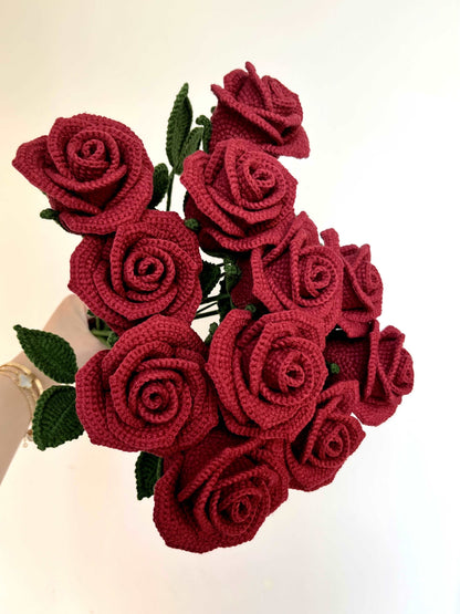 Handcrafted Crochet Red Rose Flowers: Ideal Decor for Events