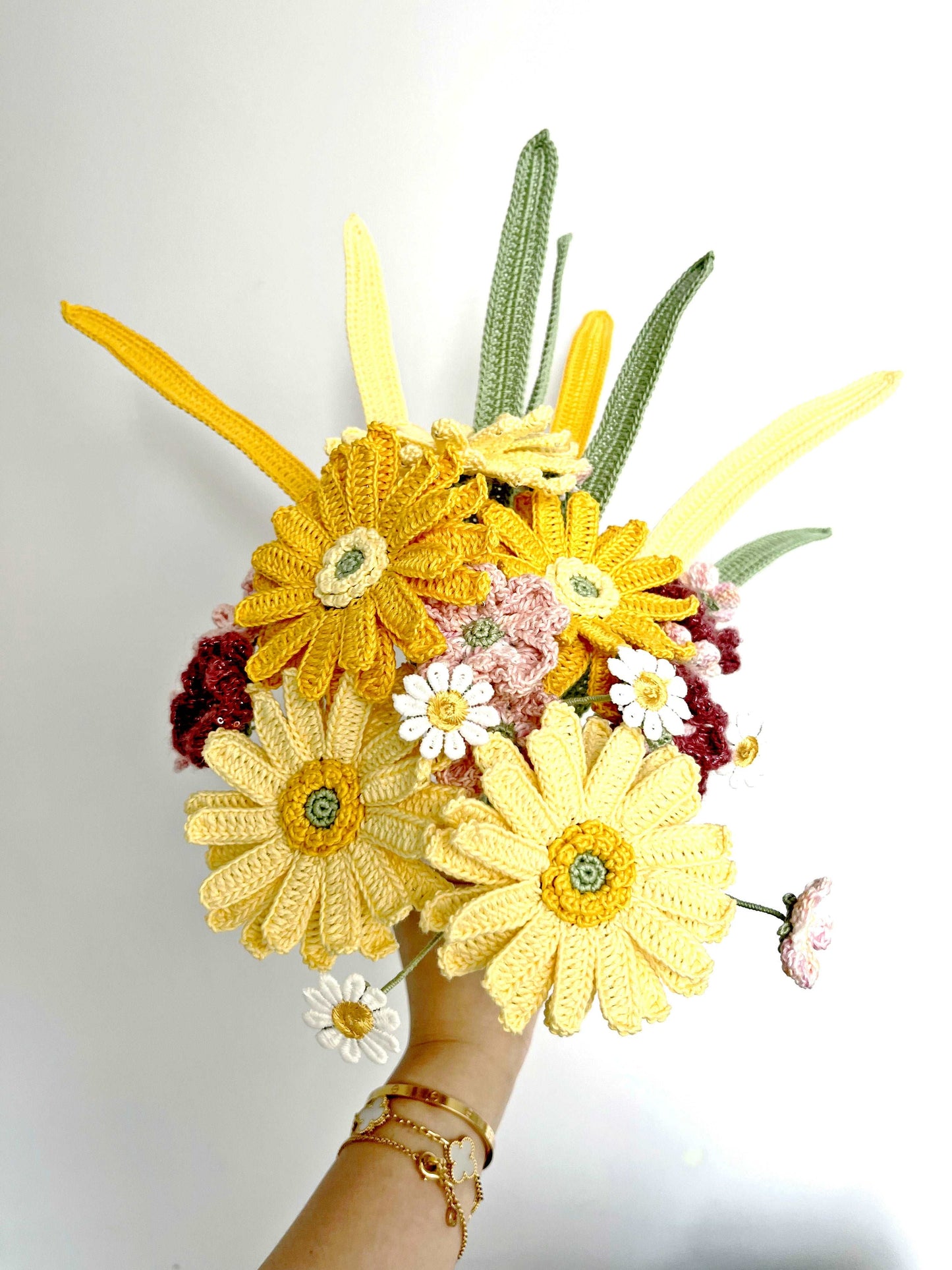Delicate Handmade Crochet Yellow Daisy Bouquet Gift