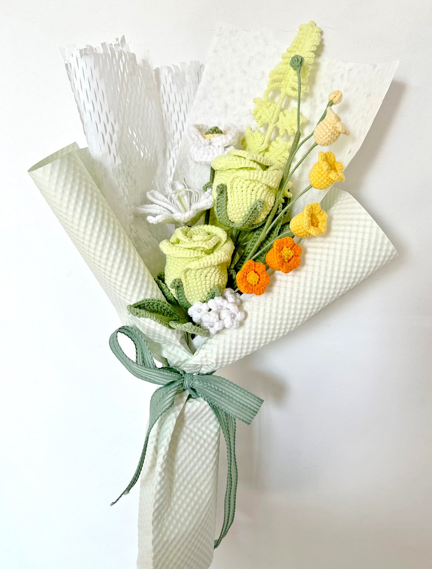 Handmade Crochet Green Rose Bouquet