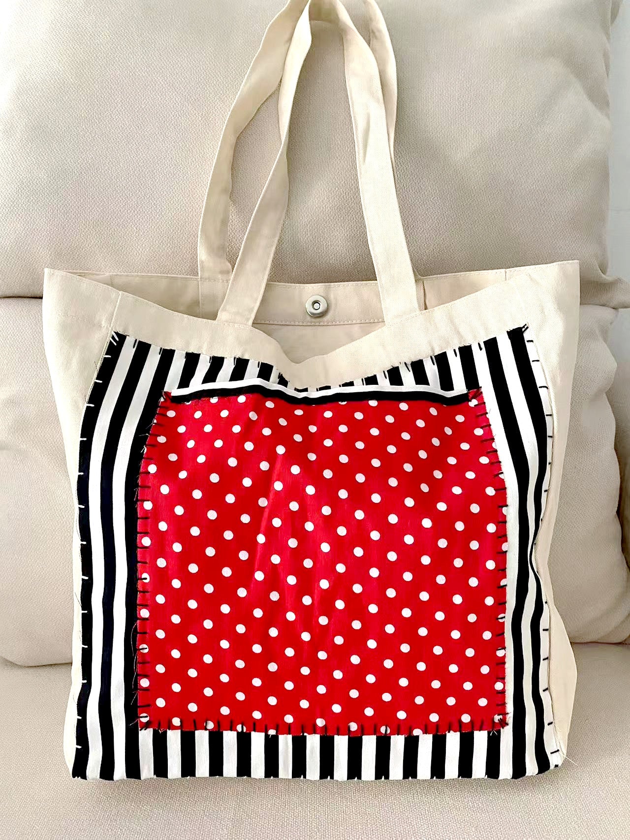 Hand-Sewn Patchwork Bucket Tote Bag for Women