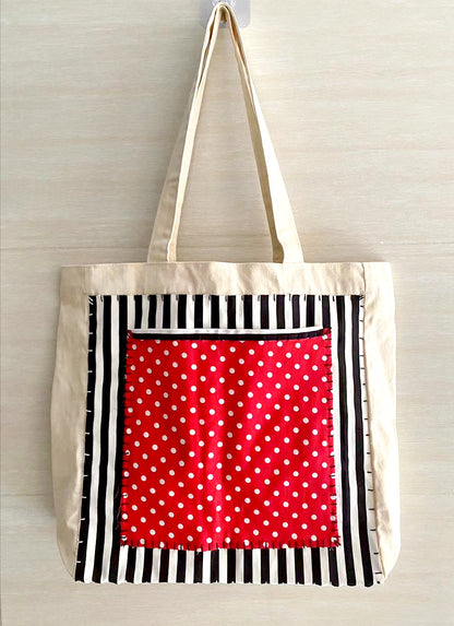 Handmade Sewn Patchwork Canvas Tote Bag with Multiple Uses