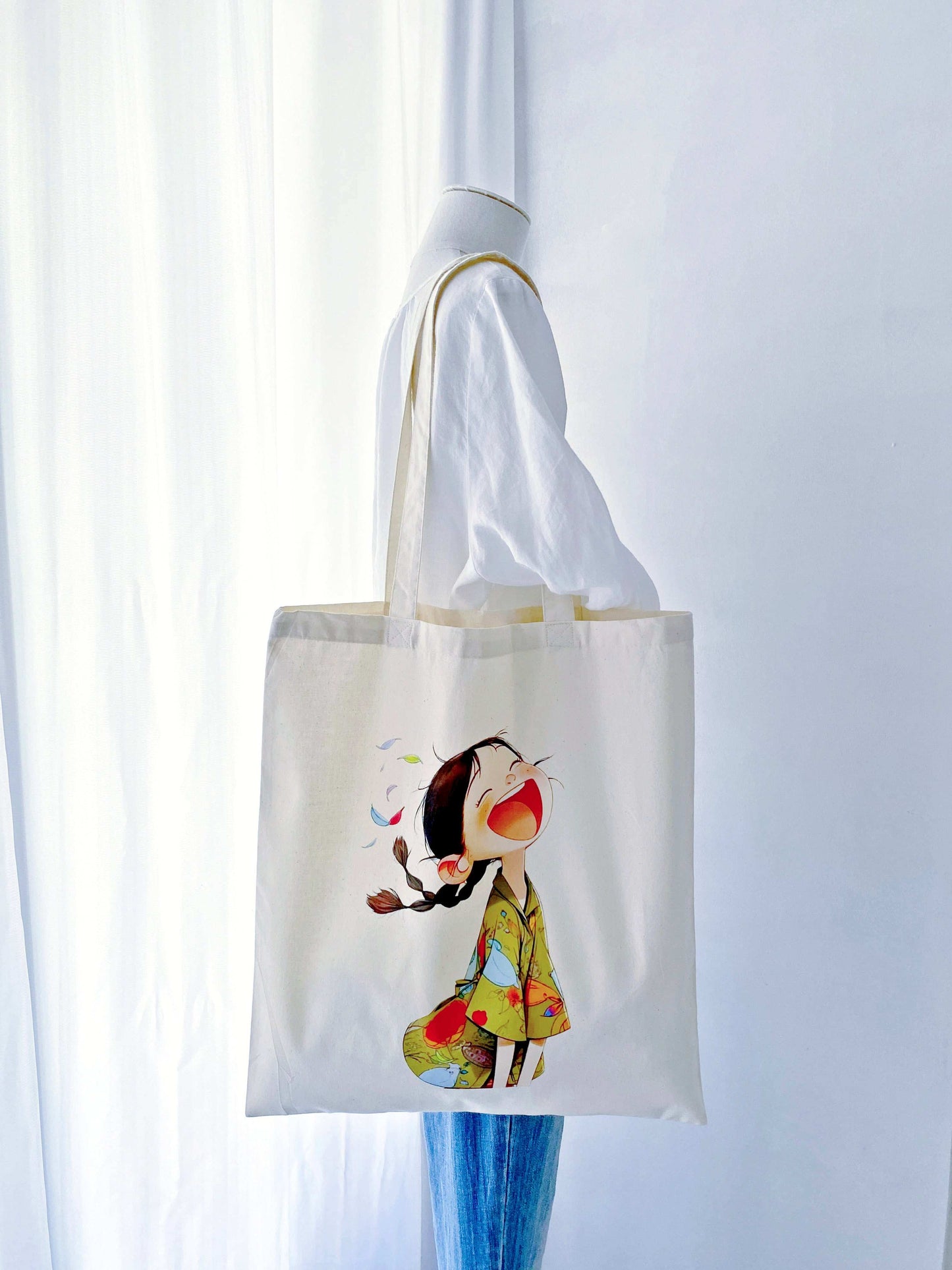 Large natural cotton tote for thoughtful holiday or birthday presents.