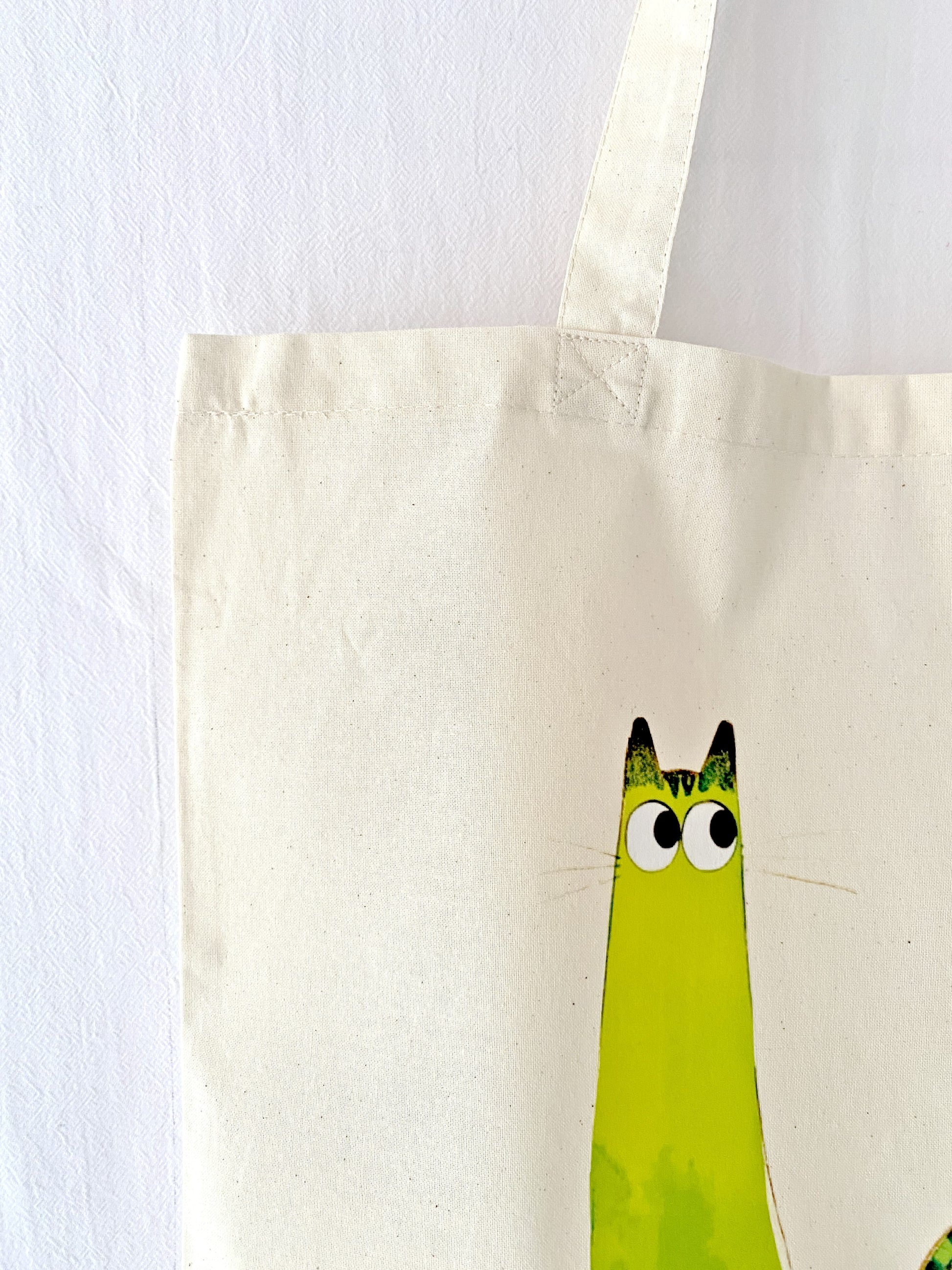 casual large tote bag with hand-printed cat