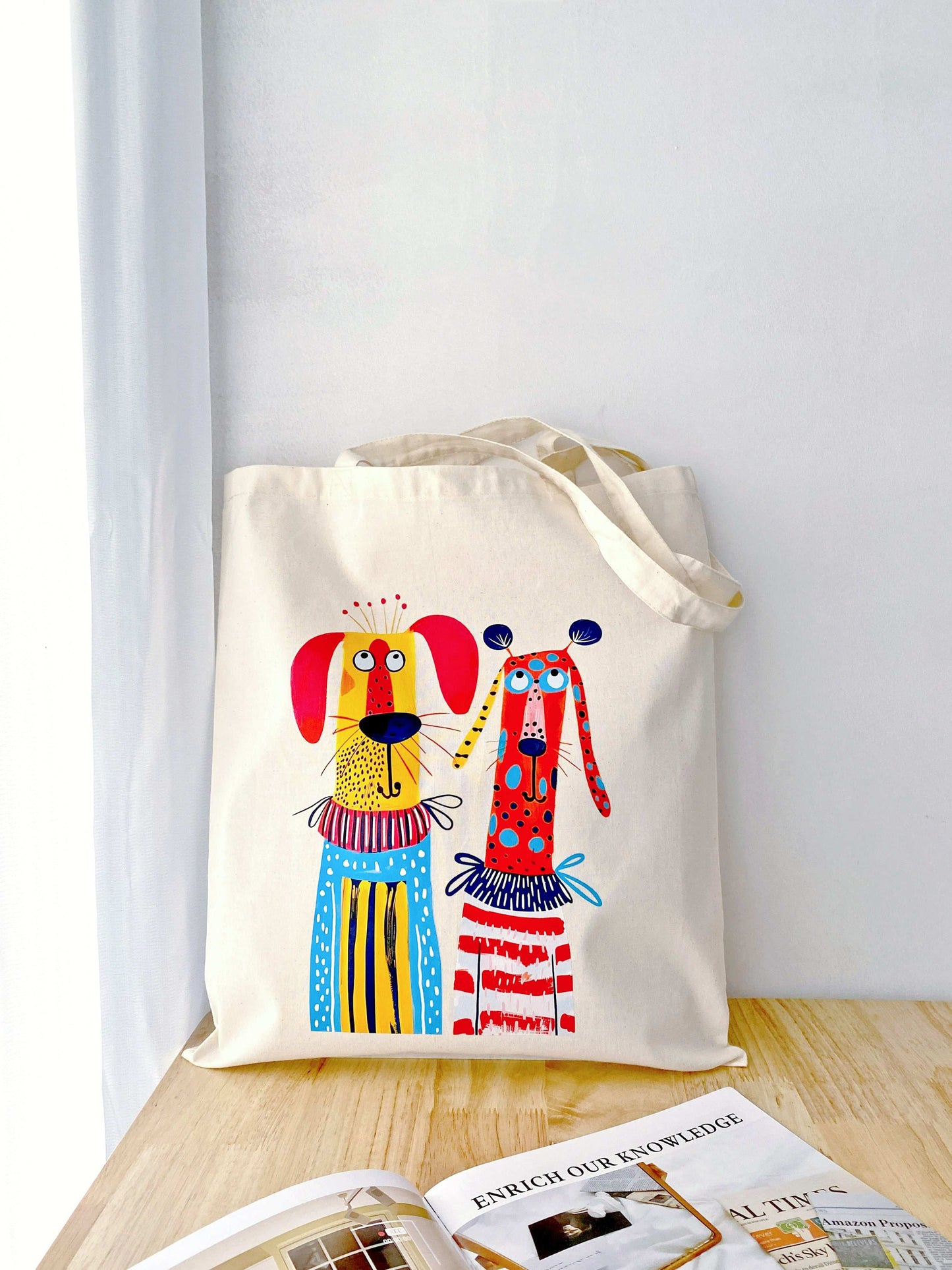 fashion cotton shoulder bag with puppy art